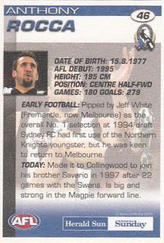 2005 Select Herald Sun AFL #46 Anthony Rocca Back